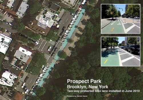 Dedicated bike lane along Brooklyn's Prospect Park West (Courtesy Steven Vance)