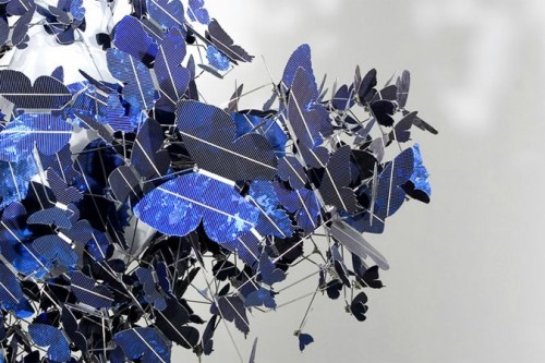 Chandelier of butterflies made from solar material (Courtesy Engadget)