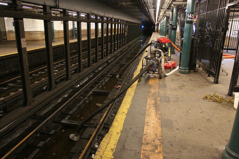 Pumping water out of 145th Street/Lenox Ave. station. (Courtesy MTA / Leonard Wiggins)