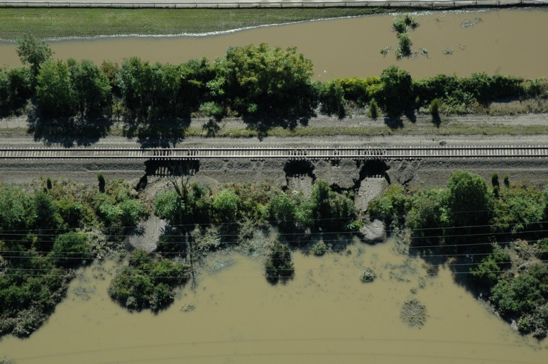 Floods wash out the ground beneath the tracks of the Port Jervis Line. (Courtesy MTA)