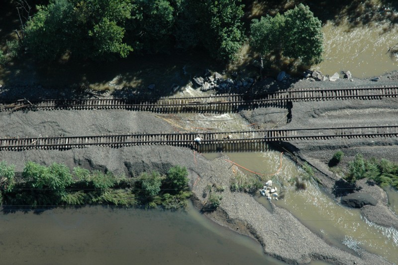 Floods wash out the ground beneath the tracks of the Port Jervis Line. (Courtesy MTA)