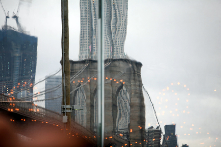 One World Trade, Brooklyn Bridge and 8 Spruce as seen from Jane's Carousel. (AN/Stoelker)