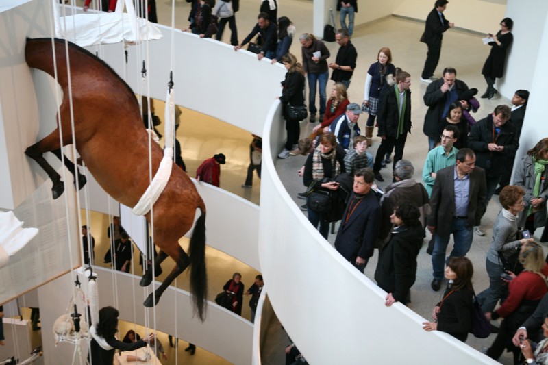 Maurizio Cattelan's installation at the Guggenheim Museum.