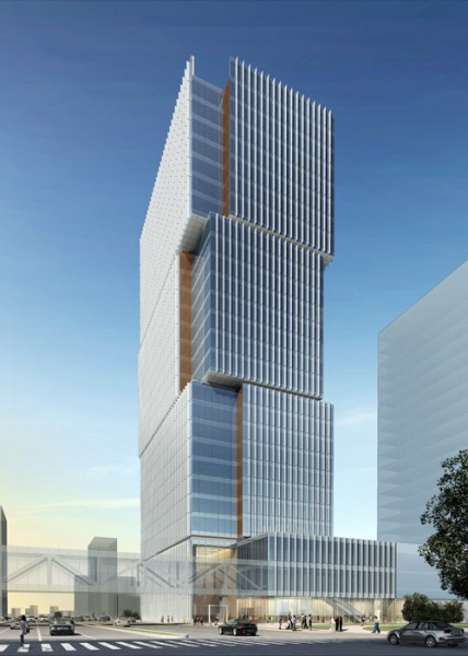 Goettsch Partners designed the Al Hilal bank flagship office tower for a new business district planned in Abu Dhabi. (Courtesy Goettsch Partners)