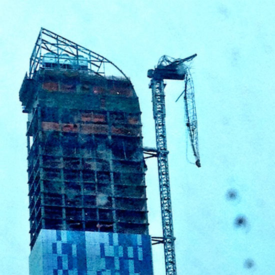 Partial crane collapse at Manhattan's One 57 tower. (@jonathanwald / Twitter)