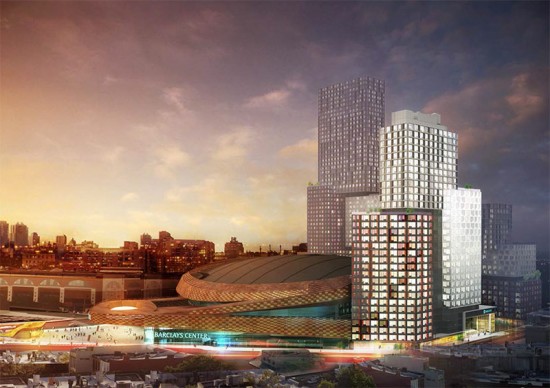 The B2 Tower sits next to Barclays Center at Atlantic Yards. (Courtesy SHoP)