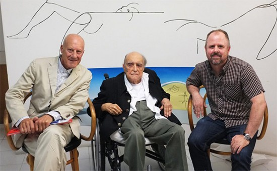 Norman Foster, Oscar Niemeyer, and Gary Hustwit during the filming of Urbanized. (Courtesy Urbanized/Gary Hustwit)