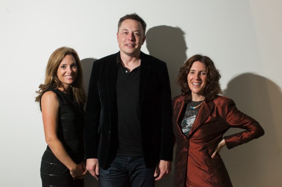 KCRW GM Jennifer Ferro, Elon Musk, and Frances Anderton. (Micah Cordy)
