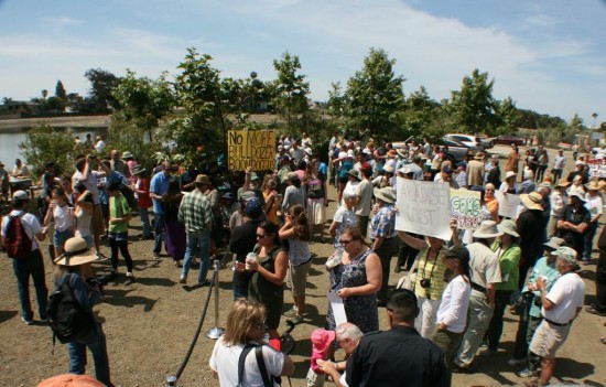 Protestors, a common site at the lagoon. (Guy Horton) 