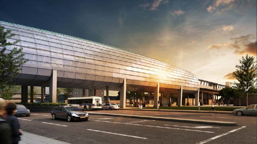 Renderings of the proposed CTA 'El' station at McCormick Place-Cermak St. (Courtesy Ross Barney Architects)
