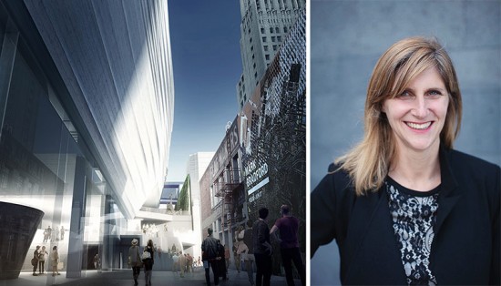 Rendering of Snohetta's SFMOMA expansion currently under construction (left) and Jennifer Dunlop Fletcher (right).