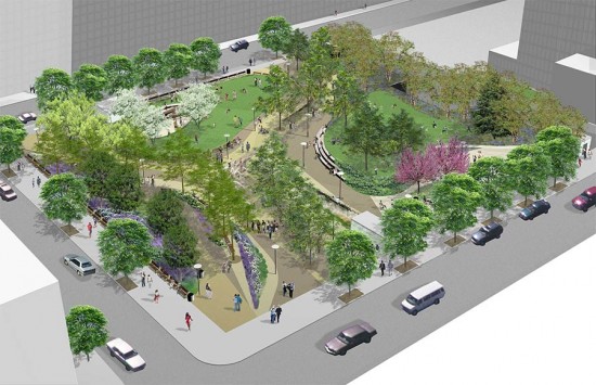 Rendering of Brooklyn's Willoughby Square Park. (Courtesy Hargreaves / NYCEDC)