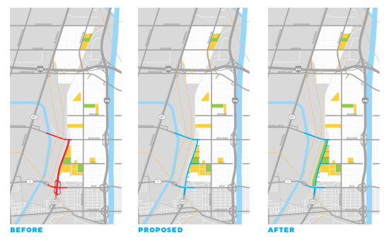 GRAPHIC SHOWING WEST LONG BEACH BEFORE AND AFTER FREEWAY REMOVAL (CITYFABRICK)