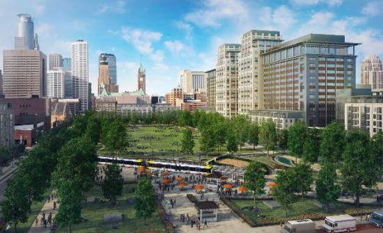 Minneapolis developers broke ground May 13 on a mixed-use development in Downtown East. (Ryan companies/DML)