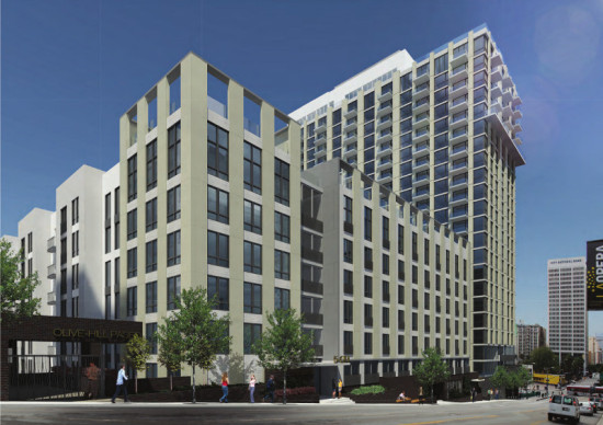 A PAIR OF 24- AND 7-STORY TOWERS WILL CONTAIN A TOTAL OF 615 RESIDENTIAL UNITS (HARLEY ELLIS DEVEREAUX)