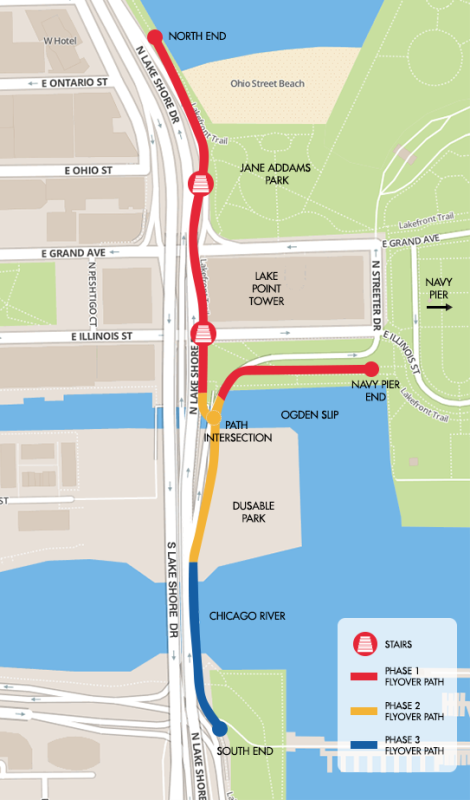 A map of the Navy Pier Flyover in phases. (City of Chicago)