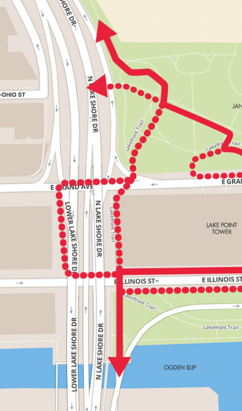 A map of pedestrian detours during construction. (City of Chicago)