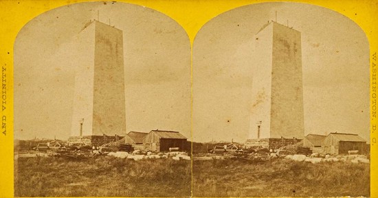 Washington Monument under construction in the 19th century. (StreetsofWashington / Flickr)