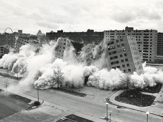 Pruitt-Igoe demolition in the 1970s.