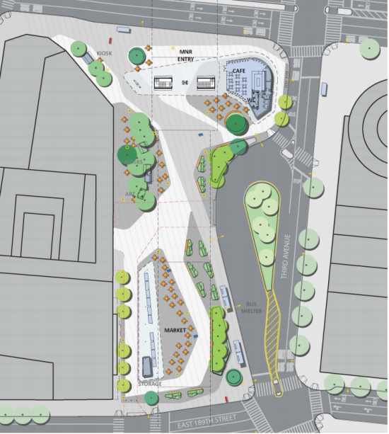 Site plan for Fordham Plaza. (Courtesy Grimshaw via the NYC Department of Design and Construction)
