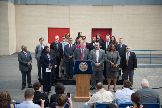 Mayor de Blasio speaking at the announcement regarding solar.  (NYC Mayor's Office) 
