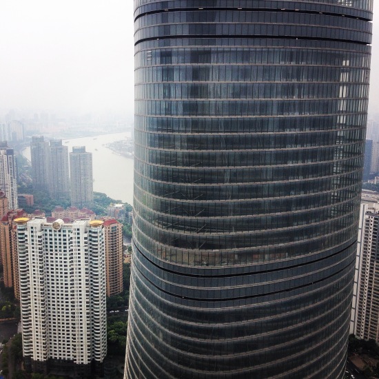 Shanghai Tower, topped out but not expected to be complete until 2015, as seen from the Jin Mao Tower. (Chris Bentley)