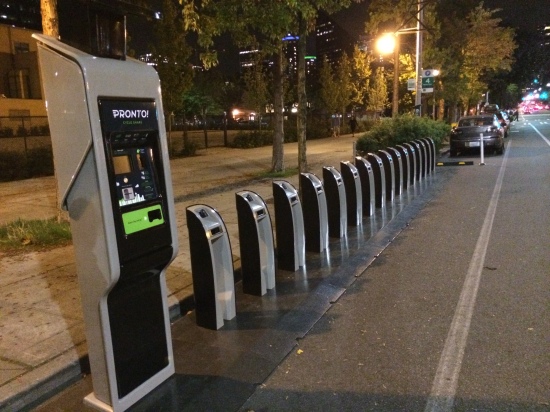 A bike sharing station in Seattle's Belltown neighborhood. Bikes will be delivered on Monday. (Ariel Rosenstock)