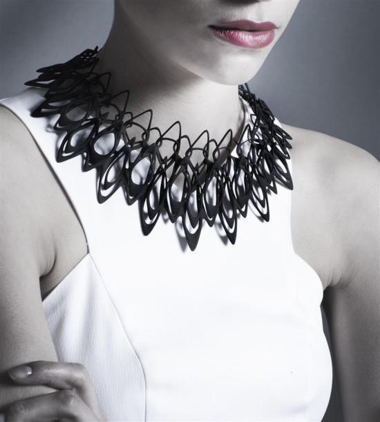 Wu's necklaces are 3D printed in flexible nylon for comfort and durability. (Christian Coleman)