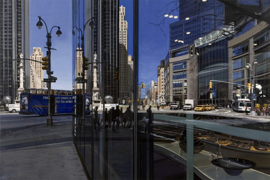 Richard Estes, Columbus Circle Looking North from the Museum of Art and Design, 2009.