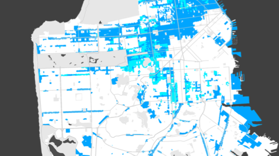 The density bonus program study area indicated in blue. (Courtesy SF Planning Department)