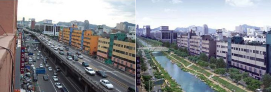 Cheonggyecheon Stream Restoration Project (Courtesy Landscape Performance)