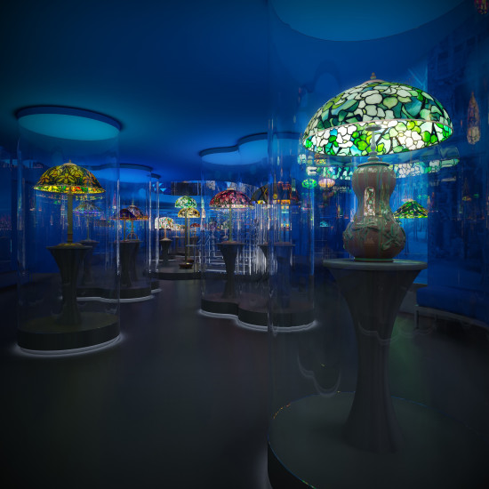 Tiffany lamps on display (Courtesy Eva Jiřičná Architects)