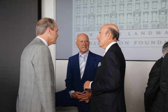 Building commissioner Rick Chandler and David Levinson, CEO of L&L Holdings with Norman Foster at "Lunch at a Landmark."
