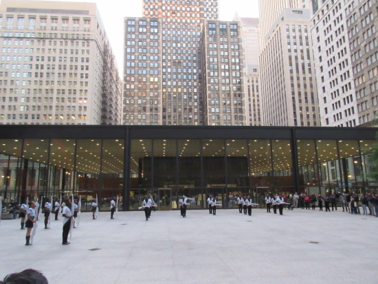 "We Know How To Order" by Bryony Roberts and the South Shore Drill Team in Mies' Federal Plaza. (Matt Shaw/AN)