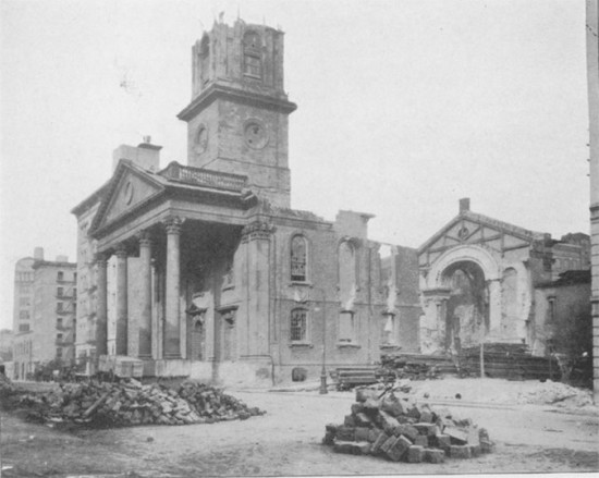St. John’s Chapel being demolished, 1918. (Courtesy American Scenic & Historic Preservation Society/Metropolitan History)