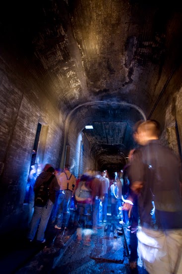 Visitors exploring the tunnels beneath Central Parkway in 2009 (courtesy Ronny Salerno)