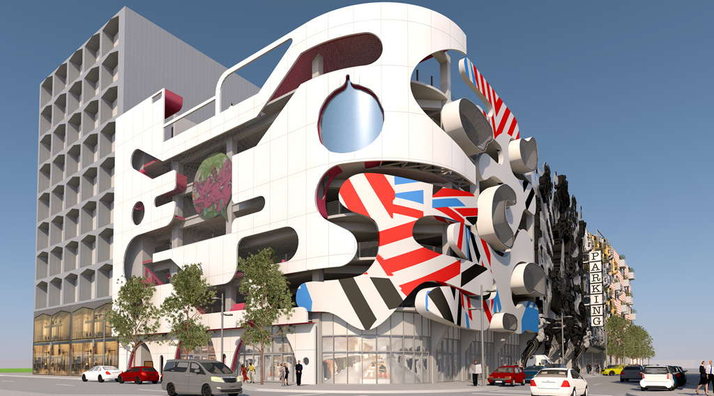 Six design firms team up for this crazy parking garage facade in the