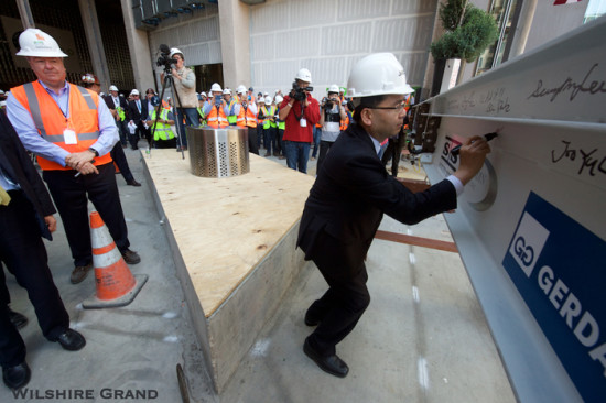 Executive signing the Wilshire Grand Tower's final structural beam