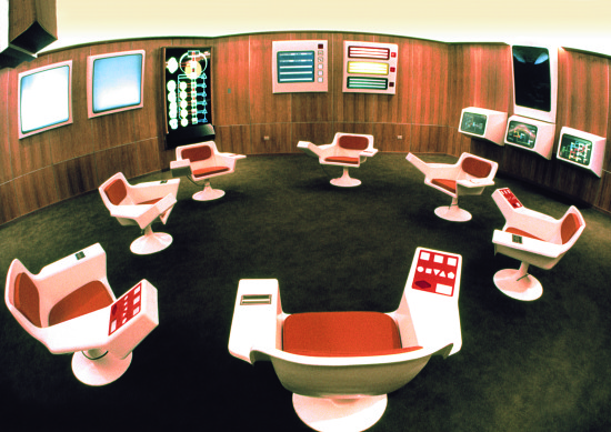 OpsRoom. Managementzentrum Gesamtansicht Design: Gruppe für Produktentwicklung, INTEC, Santiago de Chile. 1972/73.