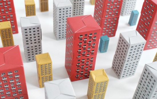 Brutalist building toys made from paper