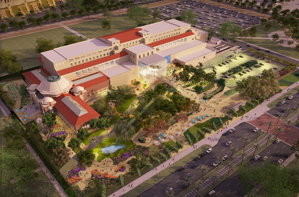 Rendering of the north campus with the new entry incorporated.