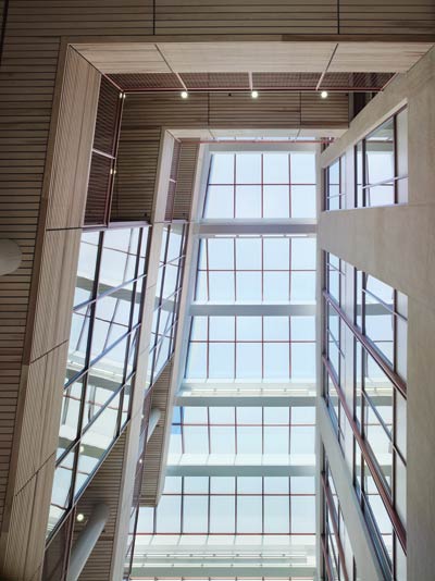 The atrium skylight is angled to the south.
