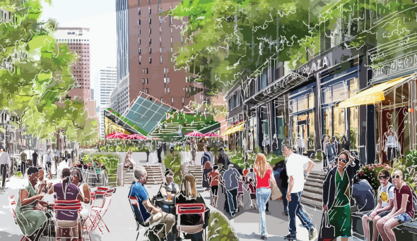 Rendering of Water Street POPS with added retail from NYC Planning's Environmental Assessment Statement (Courtesy NYC Planning)