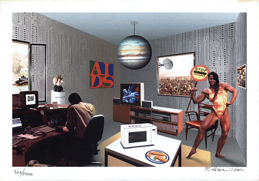 Richard Hamilton's print, Just what is it that makes today's homes so different? (1993) will be one of 140 works on display when the Leslie-Lohman Museum of Gay and Lesbian Art debuts its expanded exhibition space. (Courtesy Leslie-Lohman Museum of Gay and Lesbian Art)