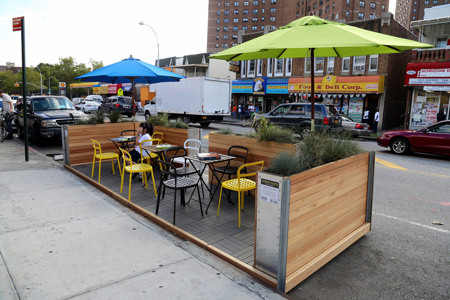On the coUrbanize neighborhood planning platform, Brownsville residents are calling for, among many changes, streetscape improvements in the vein of the NYC DOT's Street Seat at 425 Mother Gaston Boulevard, one of the neighborhood's main thoroughfares. (Courtesy NYC DOT)