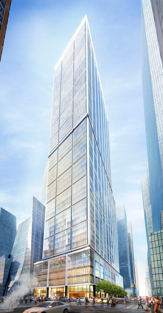Rendering of 50 Hudson Yards seen from 10th Avenue. (Rendering by Foster + Partners / courtesy Related Companies and Oxford Properties Group)