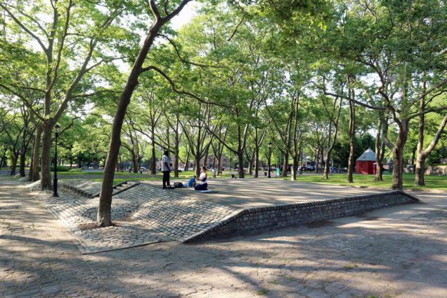 Cobblestone mounds in a park