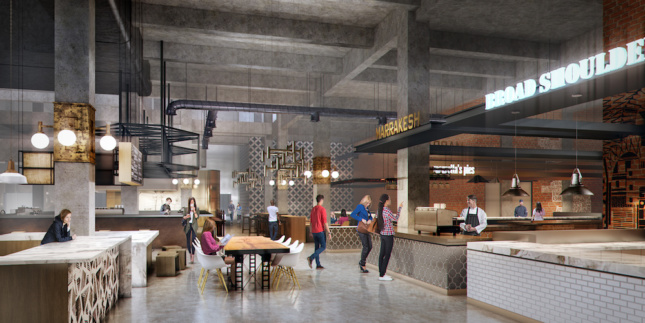 One of the food hall spaces in the 2.5-million-square foot building. (601w Companies/Gensler)