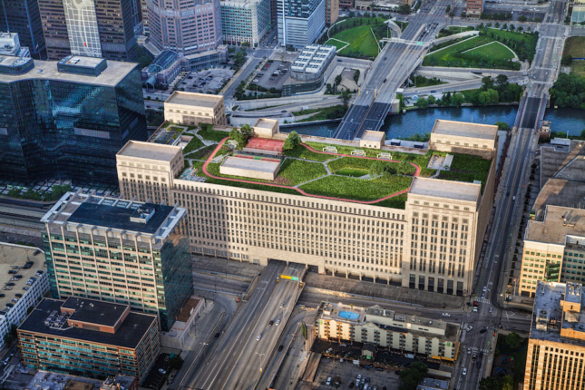 The four-acre green roof on top of The Post Office in Chicago. (601w Companies/Gensler)