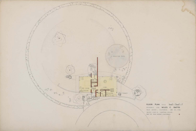 White's original floor plan for the Miles C. Bates House. (Image via City of Palm Desert)